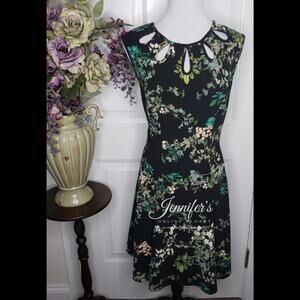 Julian Taylor Women's Black Floral Keyhole Fit & Flare Dress Size 16